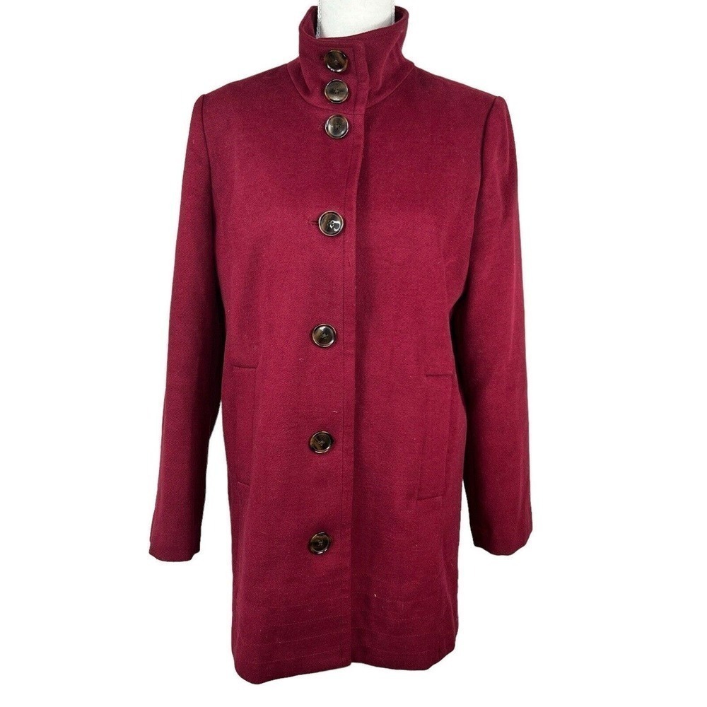 Lands' End Red Stand Collar Button Down Coat Jacket Size 8P Car Coat